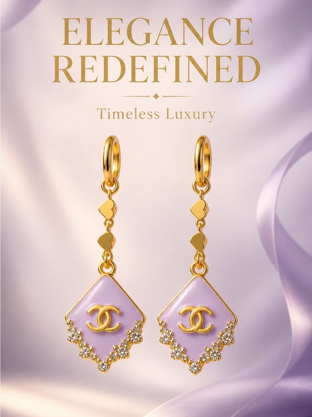 Pink Enamel Drop Earrings - Gold Tone